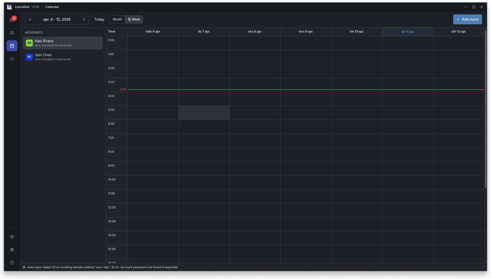 LlamaMail calendar integration view